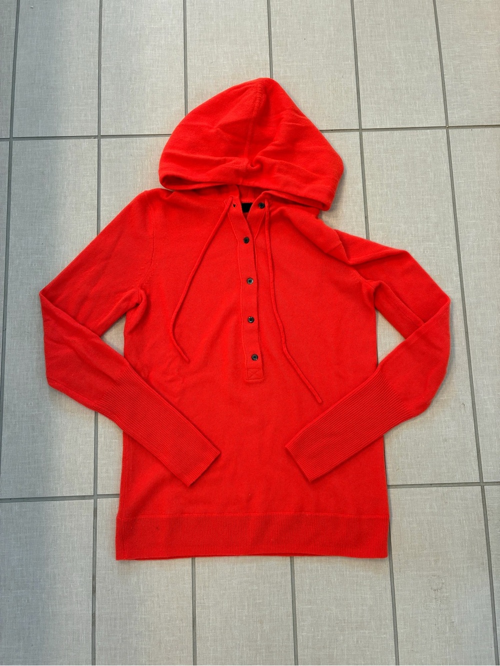 K. Crew Italian Cashmere Coral Red Hooded Button-Front Sweater S
